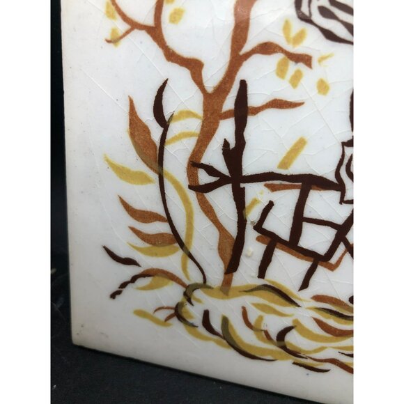 Vintage Handpainted Ceramic Tile Musician Brown Tones 6" x 6" Mid Century Modern - Picture 4 of 5